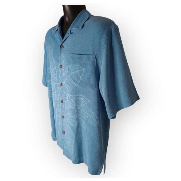 Montego Mon Blue Silk Embroidered Hawaiian Flowers Shirt Men's Sz S Short Sleeve - Picture 5 of 12